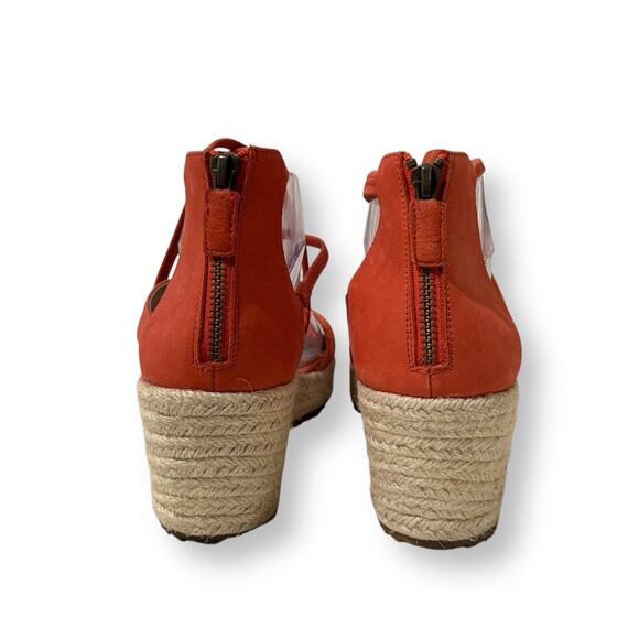 Eileen Fisher Wanda Espadrille Sandals Size 11 Wedge Strappy Leather Orange Tan - Picture 5 of 7